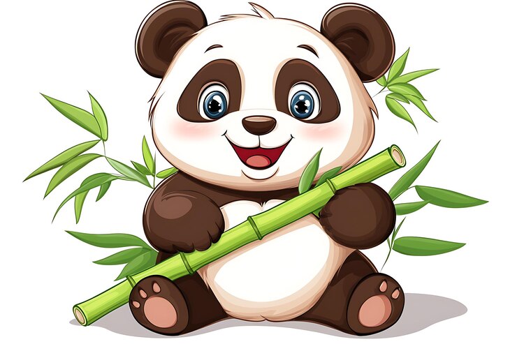 Foto un panda lindo con una corona está sentado y comiendo bambú.