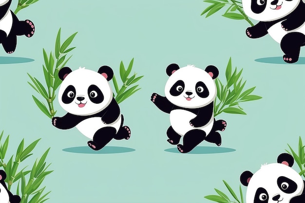 Panda lindo corriendo con bambú icona vectorial de dibujos animados ilustración animal icona de la naturaleza concepto aislado