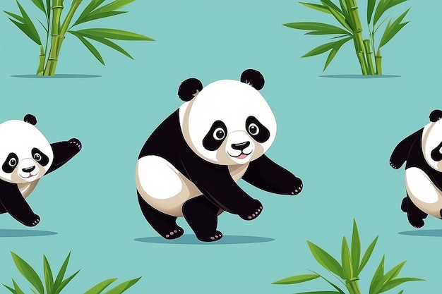 Panda lindo corriendo con bambú icona vectorial de dibujos animados ilustración animal icona de la naturaleza concepto aislado