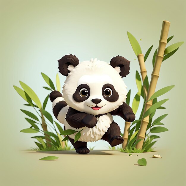 Panda lindo corriendo con bambú icona vectorial de dibujos animados ilustración de animal icona de la naturaleza concepto aislado