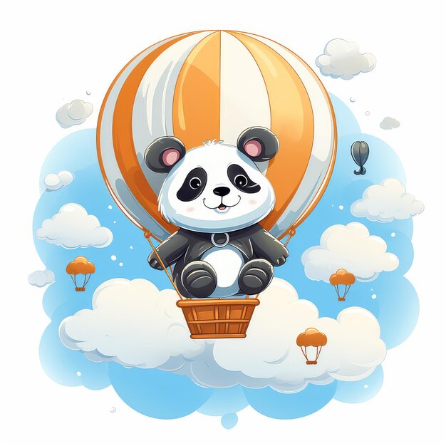 un panda lindo en un globo de aire caliente