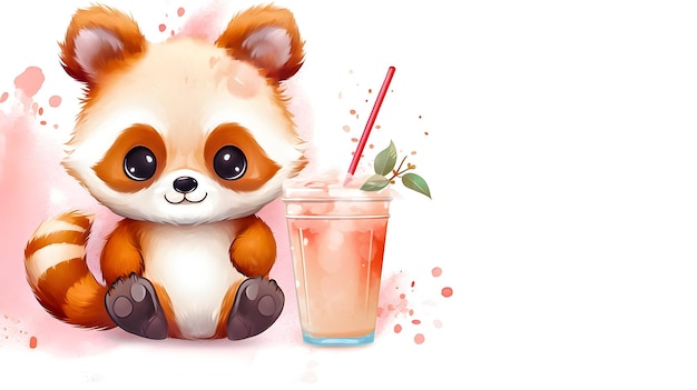 Foto un panda lindo con té de leche
