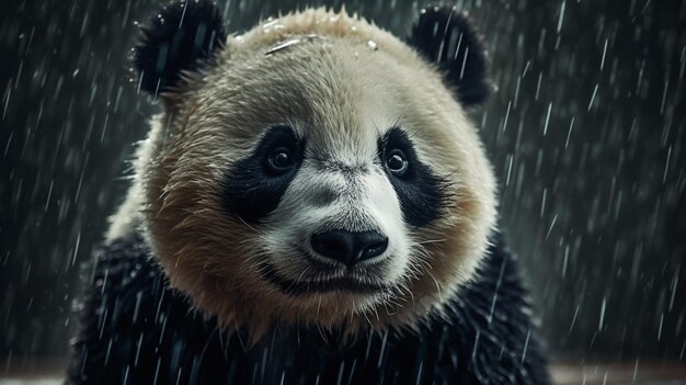 Un panda bajo la lluvia