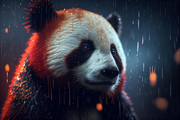 Un panda bajo la lluvia