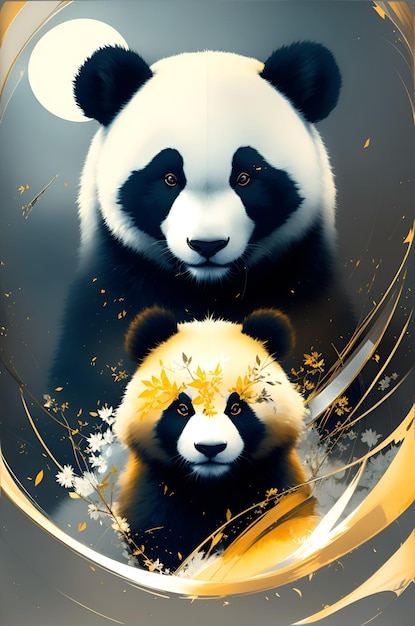 Panda mãe e bebê