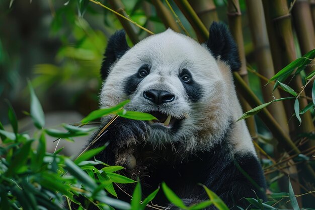 Un panda masticando el bambú