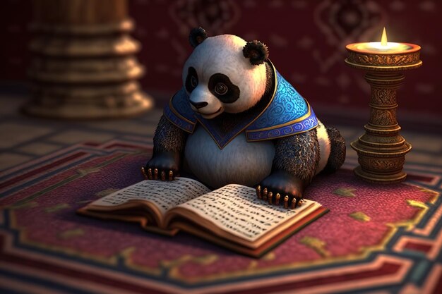 Panda mit magischem Hintergrund des magischen Buches