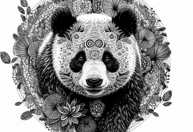 Panda mit Mandala-Stil auf weißem Hintergrund, AI generiert