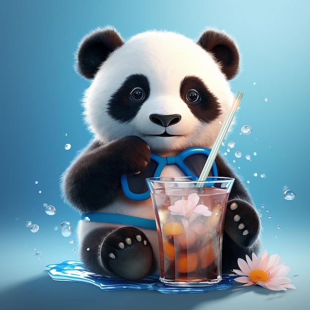 panda muy lindo con cubitos de hielo