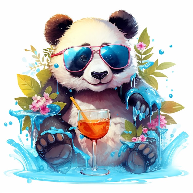 panda muy lindo con cubitos de hielo