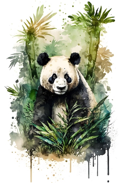 panda na floresta. estilo aquarela