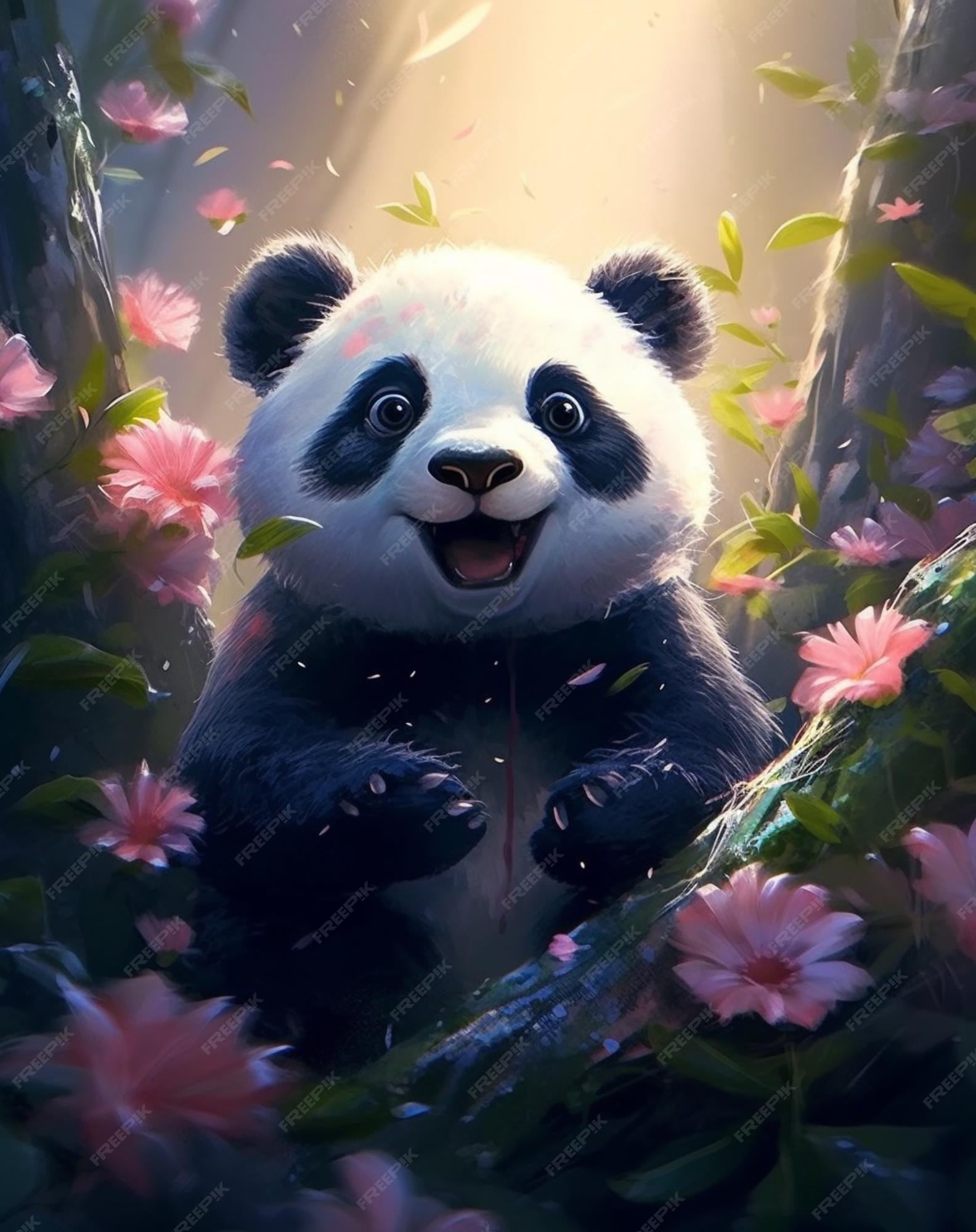 Impressões de arte de parede em tela, desenho fofo de panda