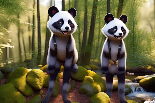 Panda orelhas grandes fofo alienígena humano animal híbrido ilustração generativa ai