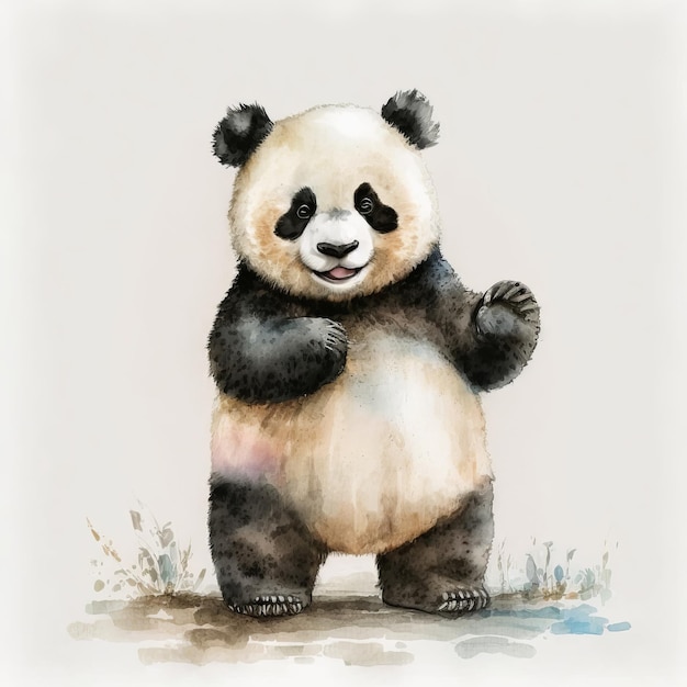 Panda de pie dibujo estilización acuarela AI generativa