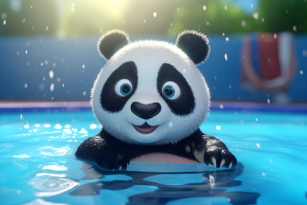 Foto un panda en una piscina con agua.