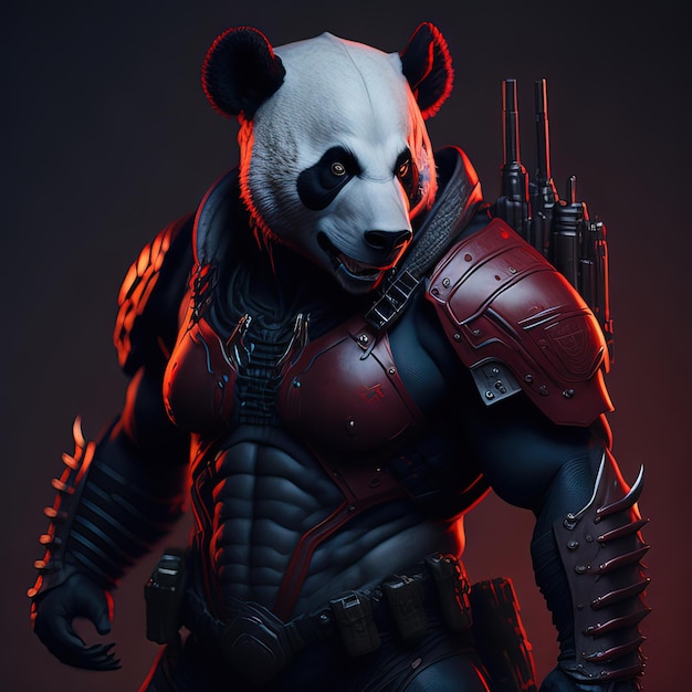 Un panda con una pistola y un casco.