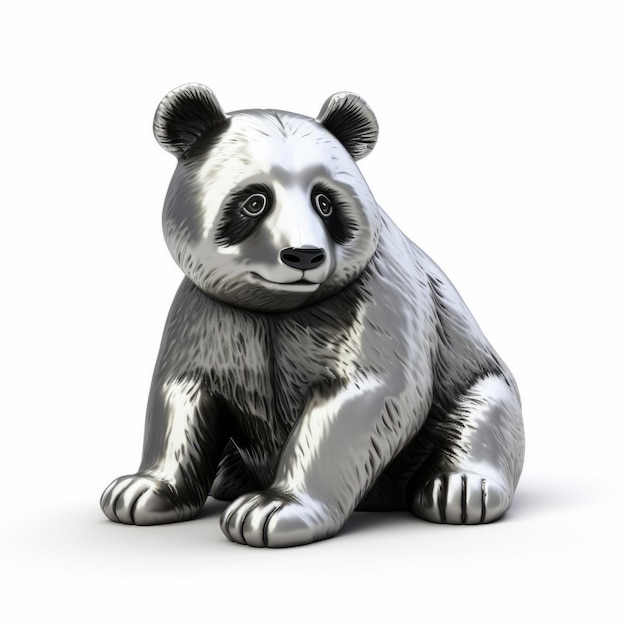 Panda prateado modelo 3D com textura metálica em fundo branco