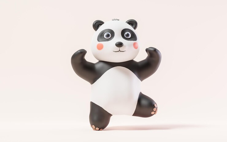 Foto panda con representación 3d de estilo de dibujos animados