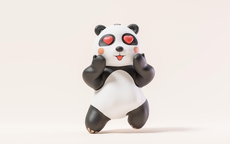 Foto panda con representación 3d de estilo de dibujos animados