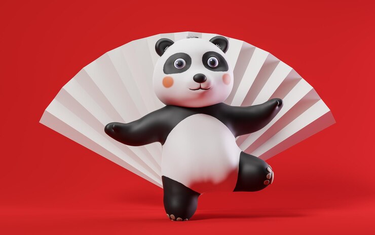Foto panda con representación 3d de estilo de dibujos animados