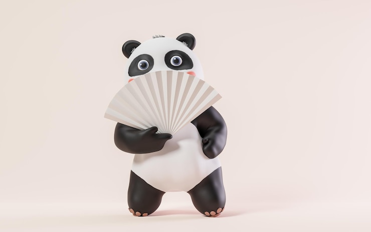 Foto panda con representación 3d de estilo de dibujos animados
