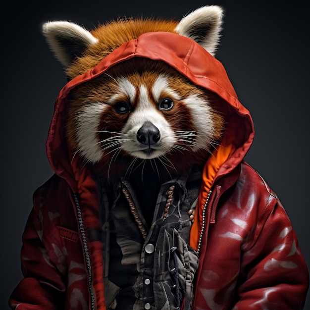 El panda rojo con atuendo de hip hop Retrato urbano fotorrealista