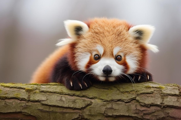 panda rojo con cara en blanco y negro