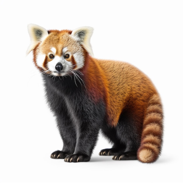 un panda rojo con una cara negra y blanca y una cabeza negra y naranja.