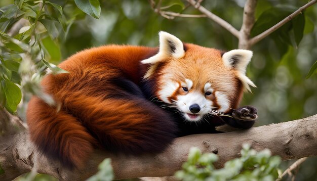 Foto un panda rojo con una cara y ojos blancos