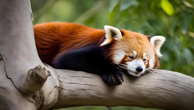Foto un panda rojo durmiendo en una rama de un árbol