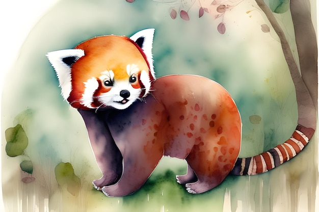 Panda rojo en estilo acuarela