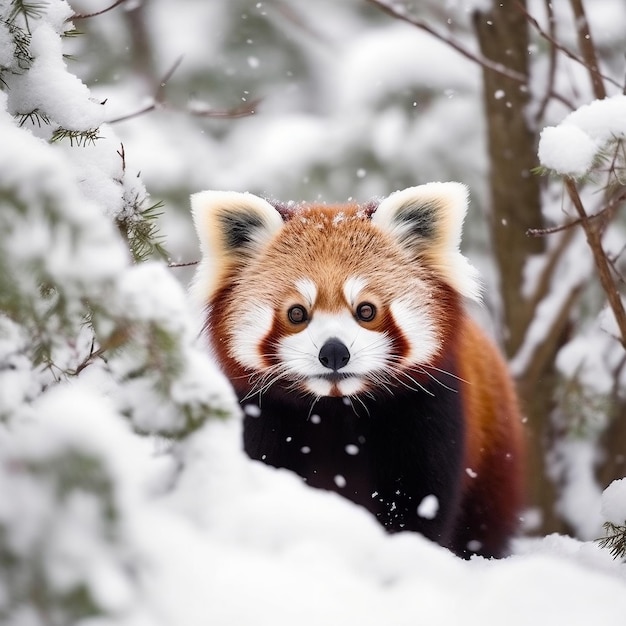 Panda rojo en la IA generativa de nieve invernal