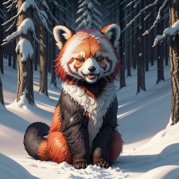 Panda rojo en nieve invierno Generativo Ai