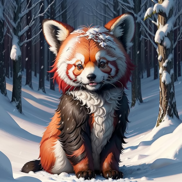 Panda rojo en nieve invierno Generativo Ai