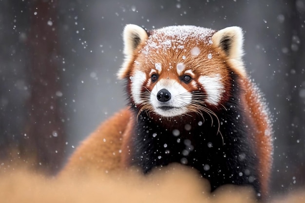 Panda rojo en Winter Snowscape IA generativa