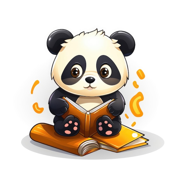 Panda's Imagination 4K-Zeichnung und süßes ikonisches Logo auf weißem Hintergrund