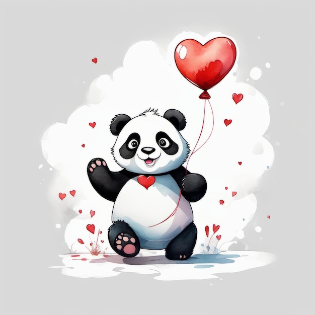 Panda segurando coração criado com software generativo de IA