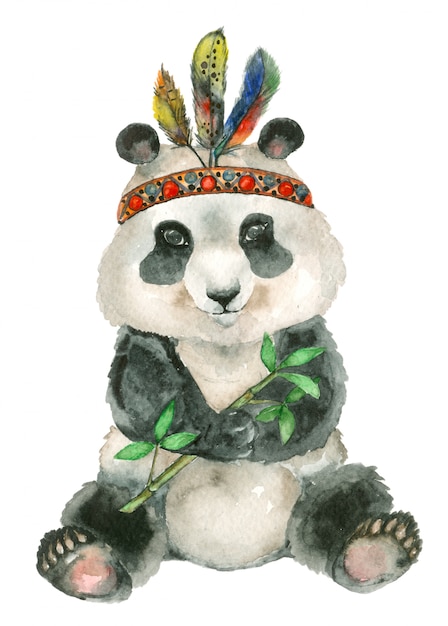 Panda sentado em aquarela