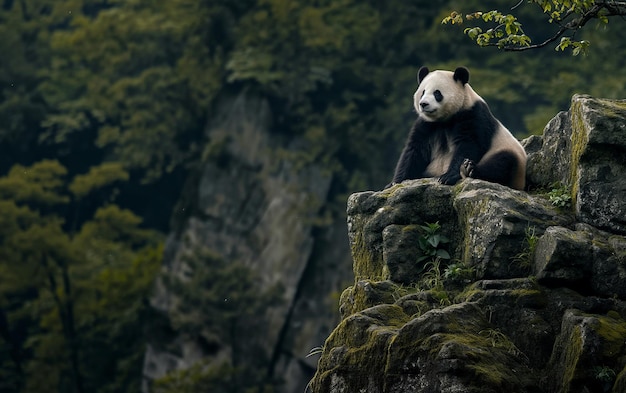 Panda sentado em pedra IA geradora