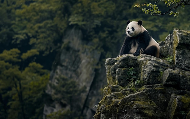 Panda sentado en la piedra IA generativa