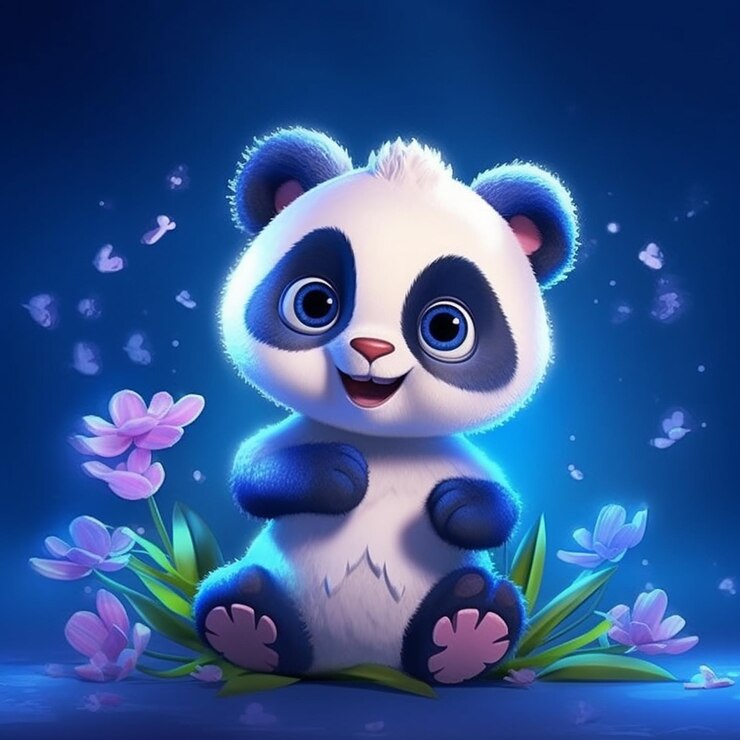 Un panda sentado sobre una flor.