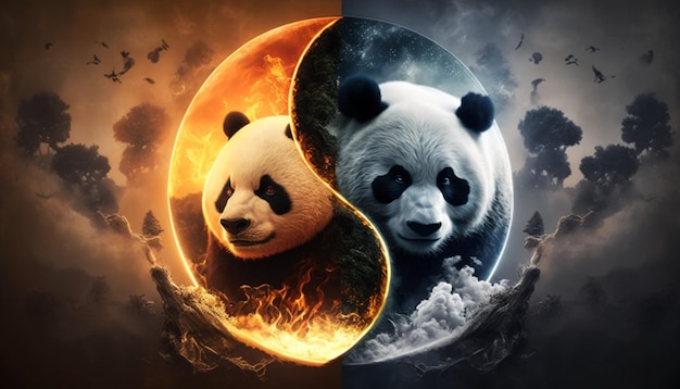 panda en un símbolo de yin yang