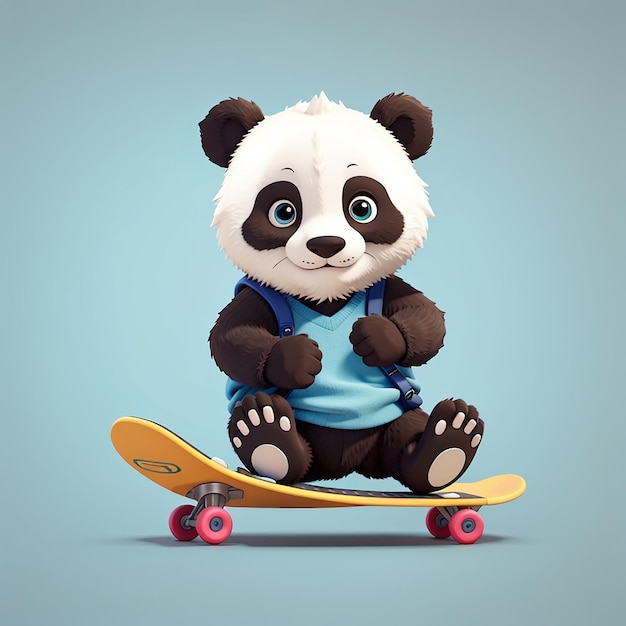 Panda spielt Skateboard, Zeichentrickfilm, Vektor-Ikon, Illustration, Tier, Sport-Ikonen, Konzept, isoliert