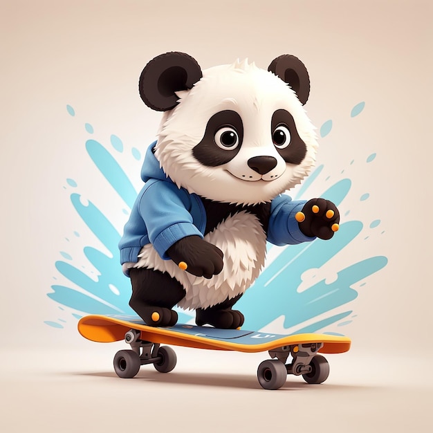 Panda spielt Skateboard, Zeichentrickfilm, Vektor-Ikon, Illustration, Tier, Sport-Ikonen, Konzept, isoliert