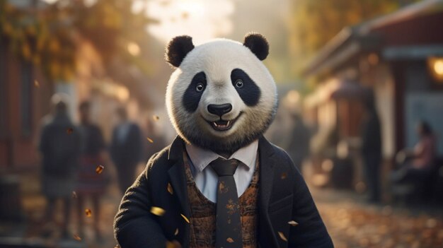 Foto un panda con un traje.