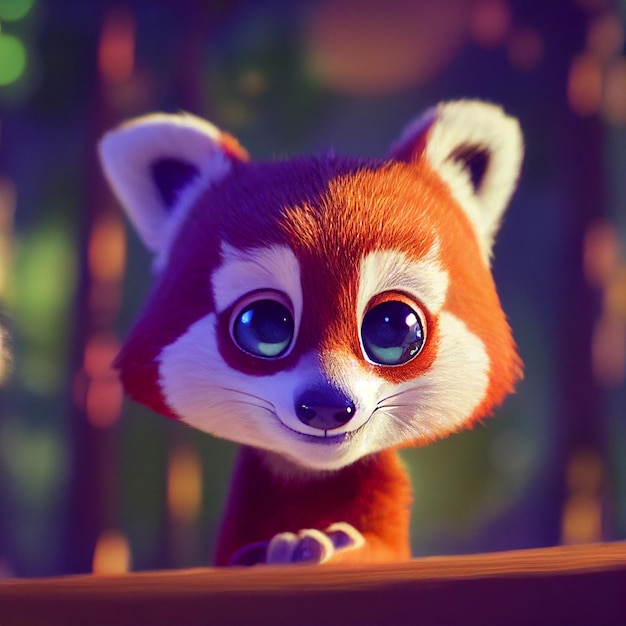 Foto panda vermelho bebê fofo ou personagem de panda menor 3d renderização ilustração dos desenhos animados