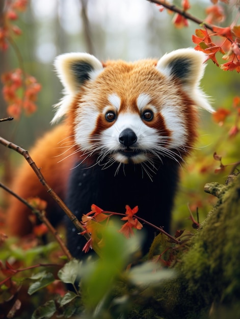 Foto panda vermelho em seu habitat natural fotografia de vida selvagem ia gerativa