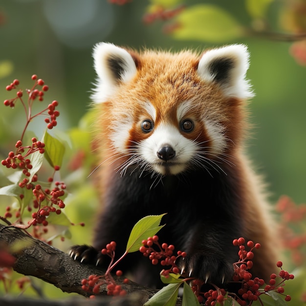 Panda vermelho em uma árvore