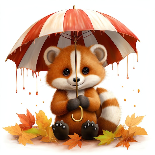 Panda Vermelho no outono sob guarda-chuva