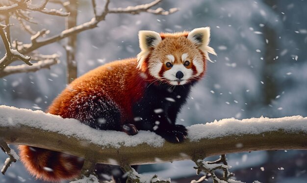 Panda vermelho no ramo nevado generativo ai